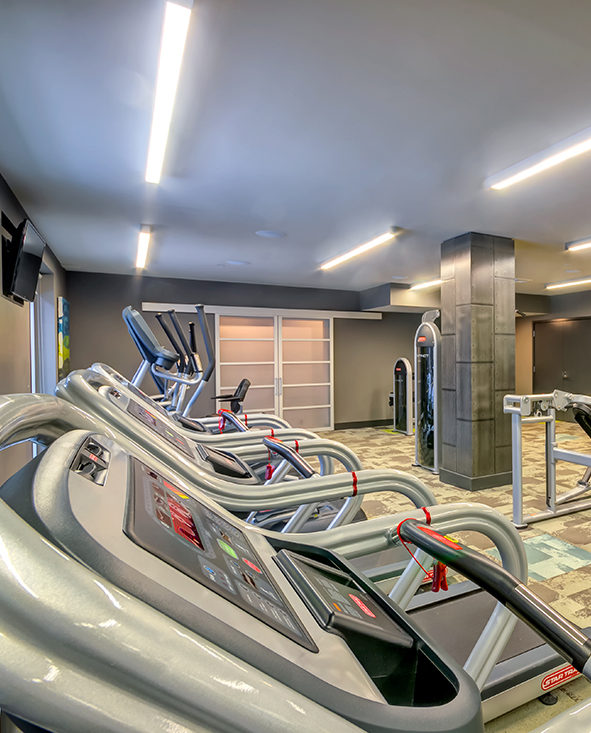 Discovery Square treadmills in fitness center